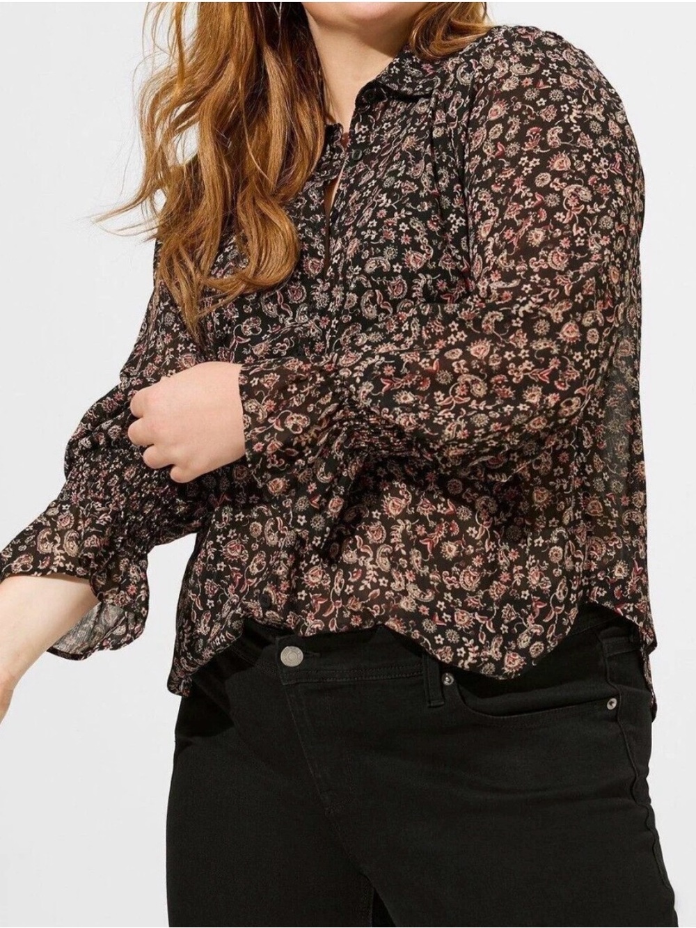 Festi by Torrid Chiffon Paisley Button Down Blouse Sz 3X
